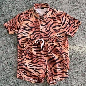 Tiger Print Shirt and Shorts Set